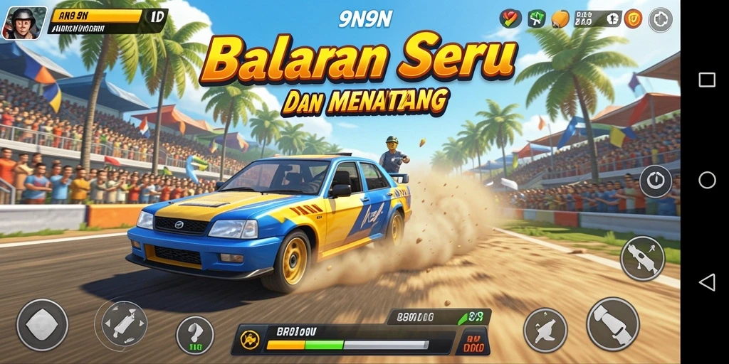 Tangkapan layar gameplay balapan penuh aksi di 9N9N.