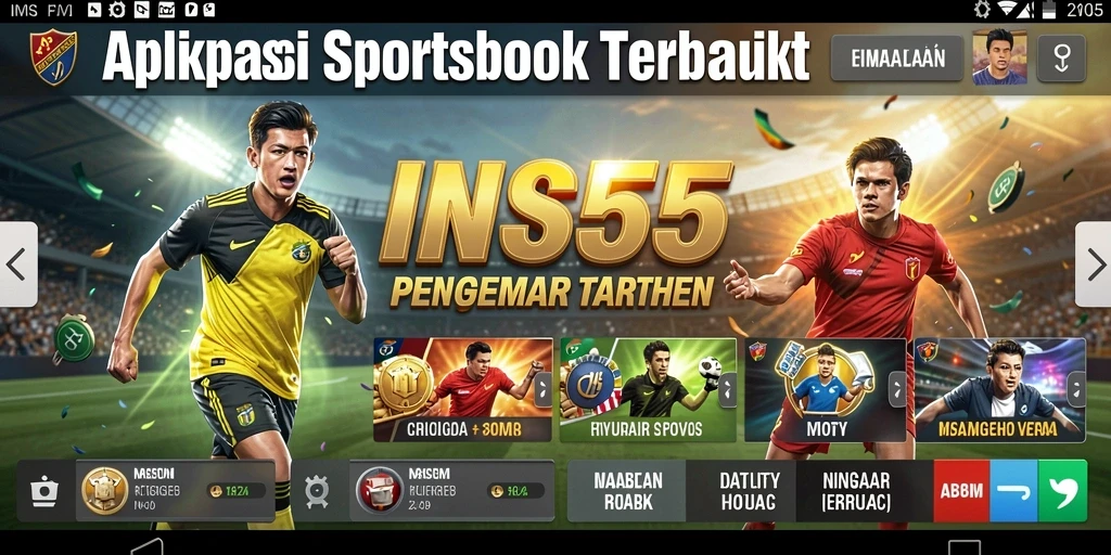 Screenshot utama INS55 menampilkan tampilan antarmuka taruhan olahraga yang dinamis.