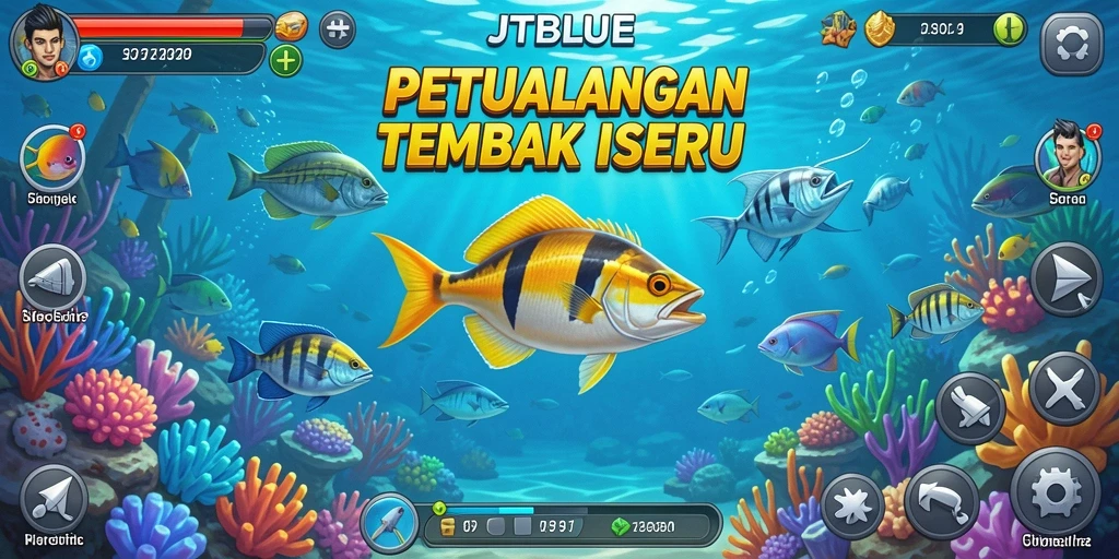 Tampilan gameplay JTBLUE yang penuh warna saat menangkap ikan.