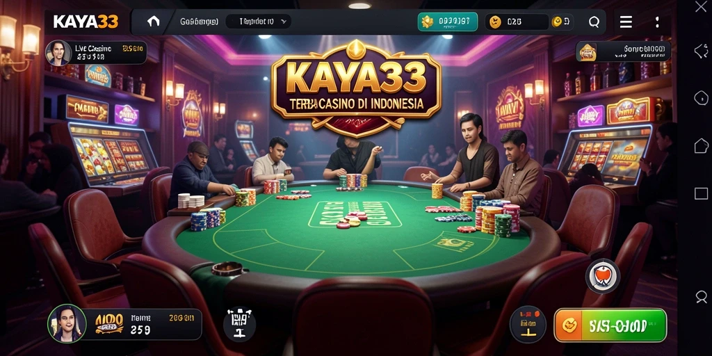 Screenshot gameplay KAYA33 menampilkan dealer langsung dan suasana kasino yang nyata.