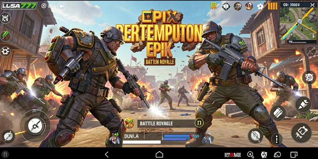 Screenshot gameplay LUSA777 yang menampilkan aksi seru di medan perang Battle Royale.