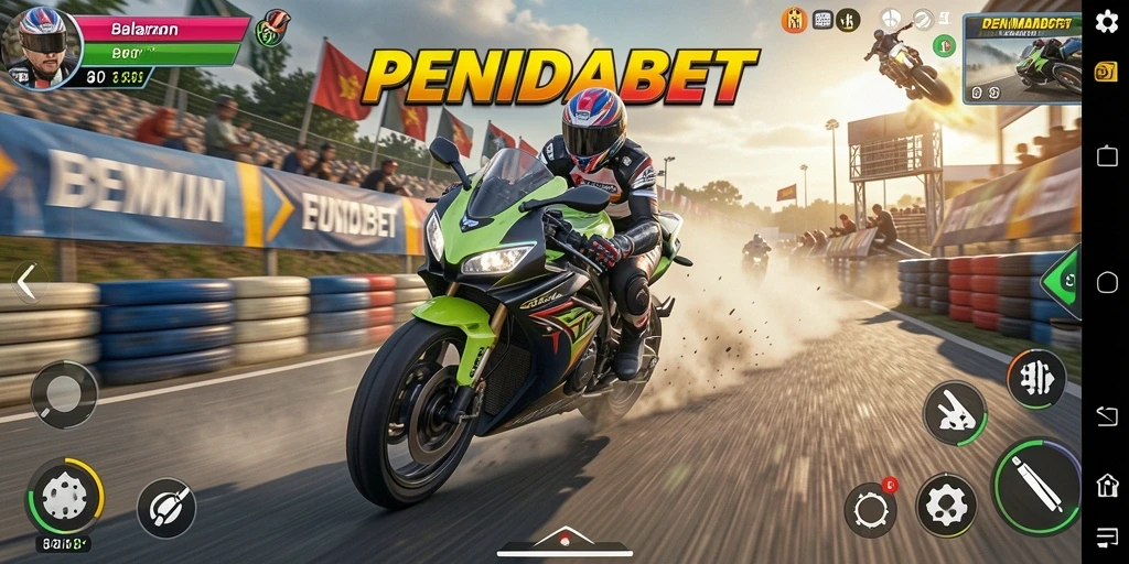 Screenshot game PENIDABET menampilkan aksi balapan motor yang mendebarkan.