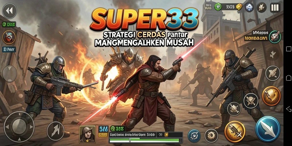 Tangkapan layar gameplay SUPER33 yang menampilkan pertempuran strategi intens.
