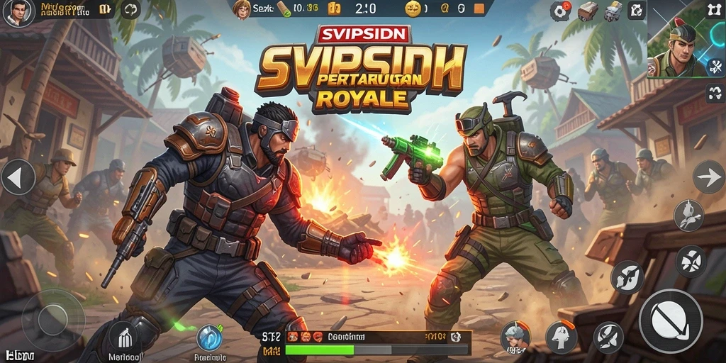 Screenshot yang menunjukkan aksi seru gameplay Battle Royale.