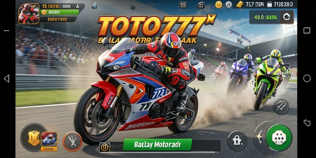 Tampilan gameplay menarik dari TOTO777 dengan balapan motor yang intens.